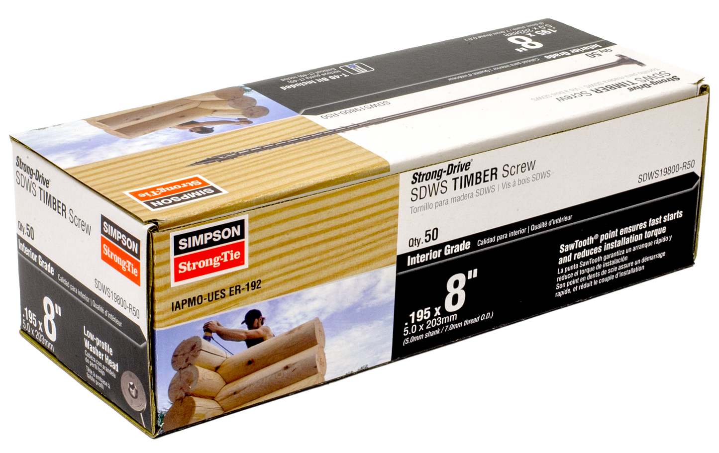 Simpson Strong-Tie SDWS19800-R50 Strong-Drive® SDWS™ TIMBER Screw (Interior) — 0.195 in. x 8 in. E-coat® (50-Qty) (Pack of 240)