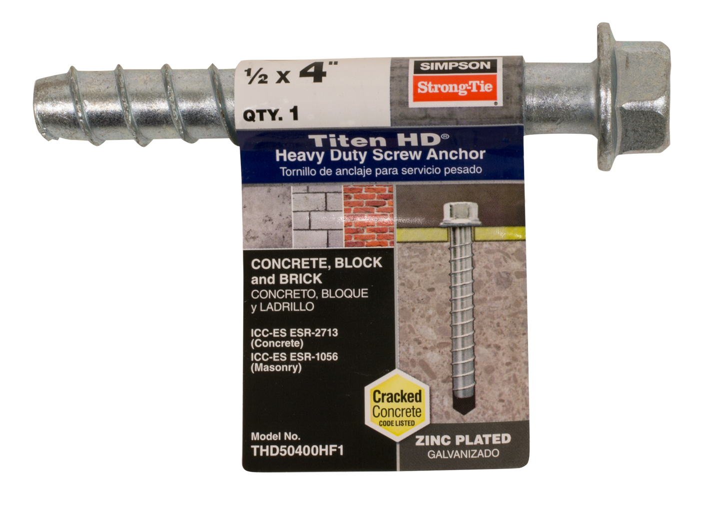 Simpson Strong-Tie THD50400HF1 Titen HD® 1/2 in. x 4 in. Heavy-Duty Screw Anchor (Pack of 20)