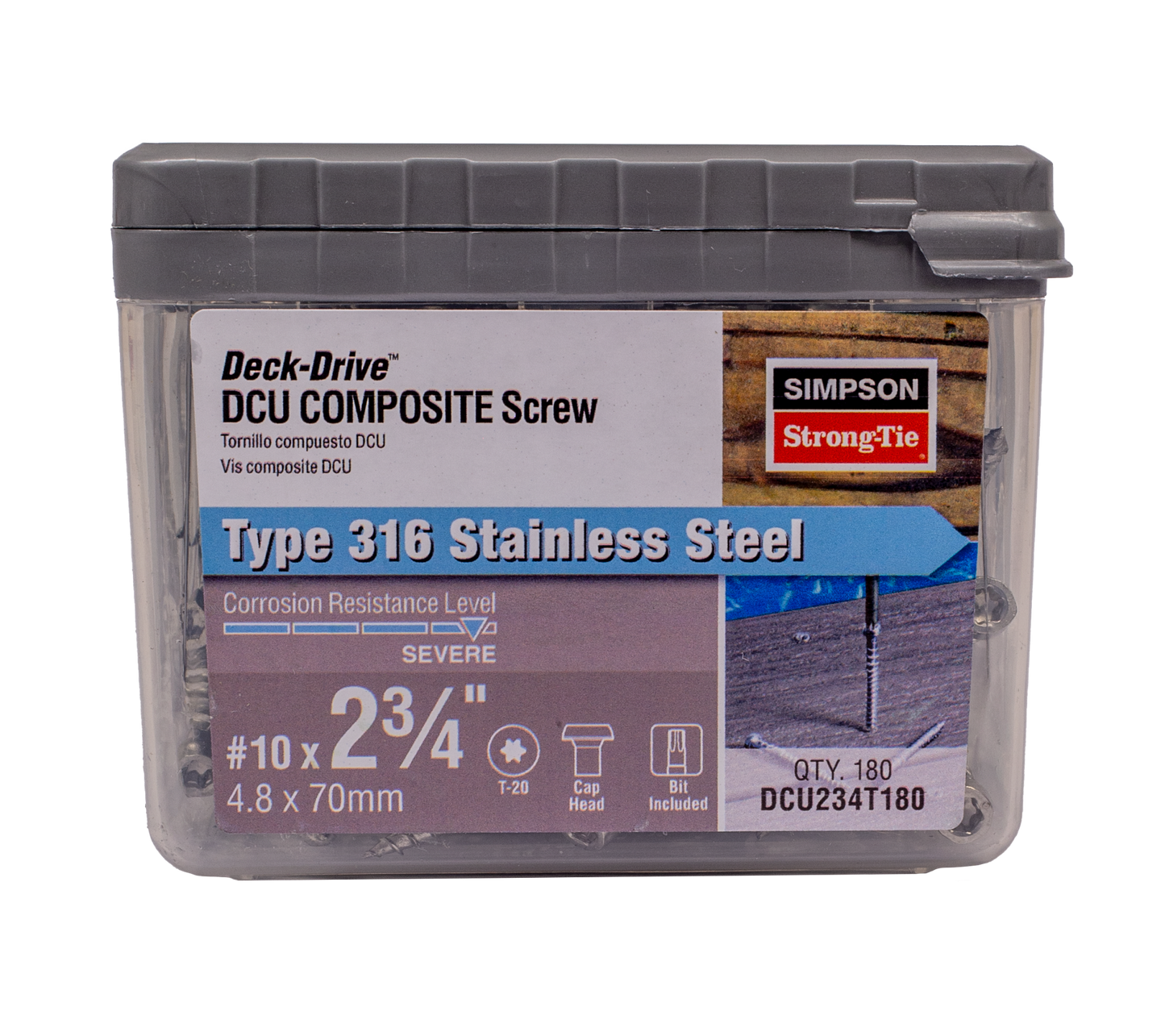 Simpson Strong-Tie DCU234T180 Deck-Drive™ DCU COMPOSITE Screw — #10 x 2-3/4 in. T20, Type 316 (180-Qty) (Pack of 6)