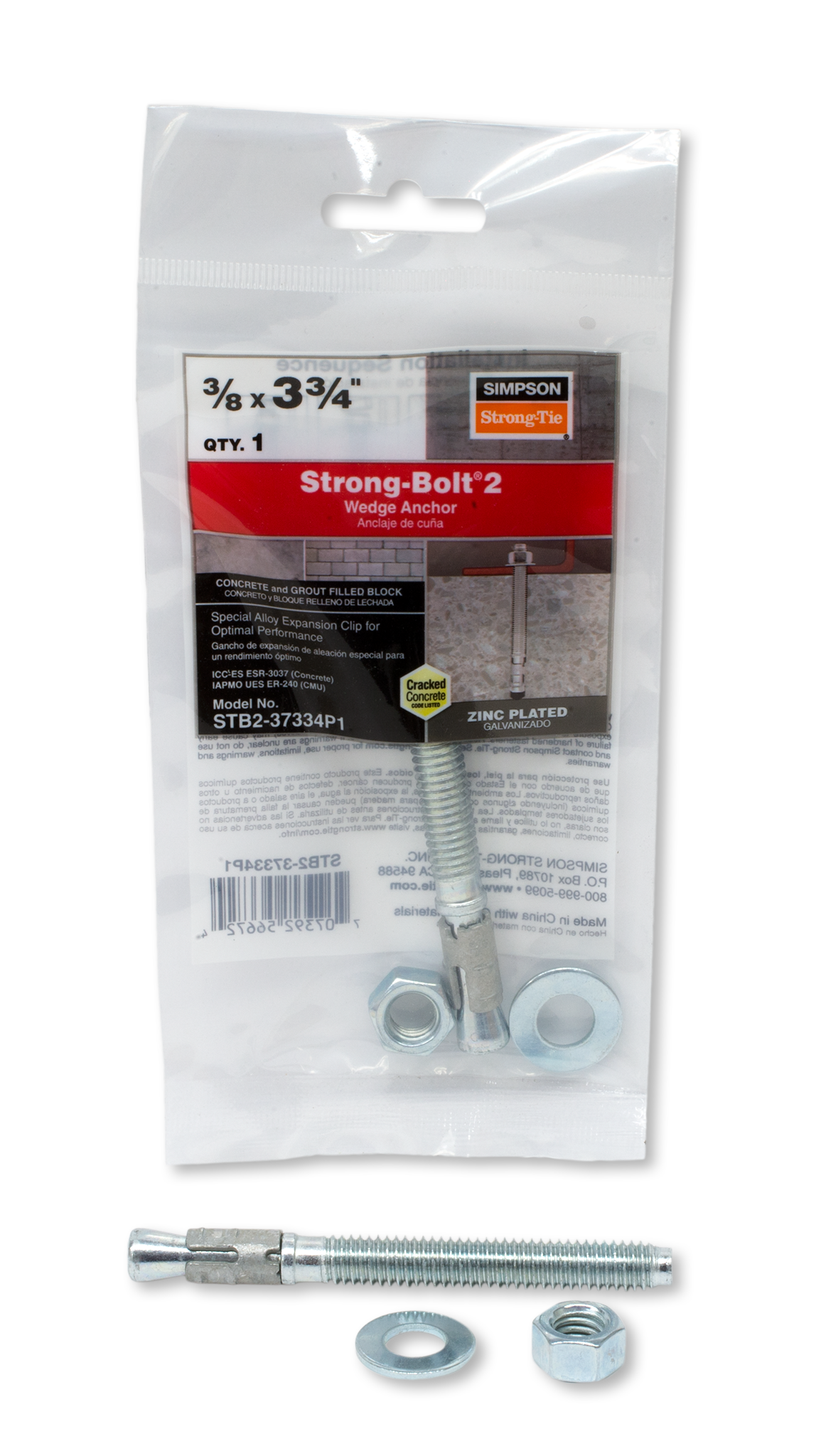 Simpson Strong-Tie STB2-37334P1 Strong-Bolt® 2 — 3/8 in. x 3-3/4 in. Wedge Anchor (Pack of 8370)