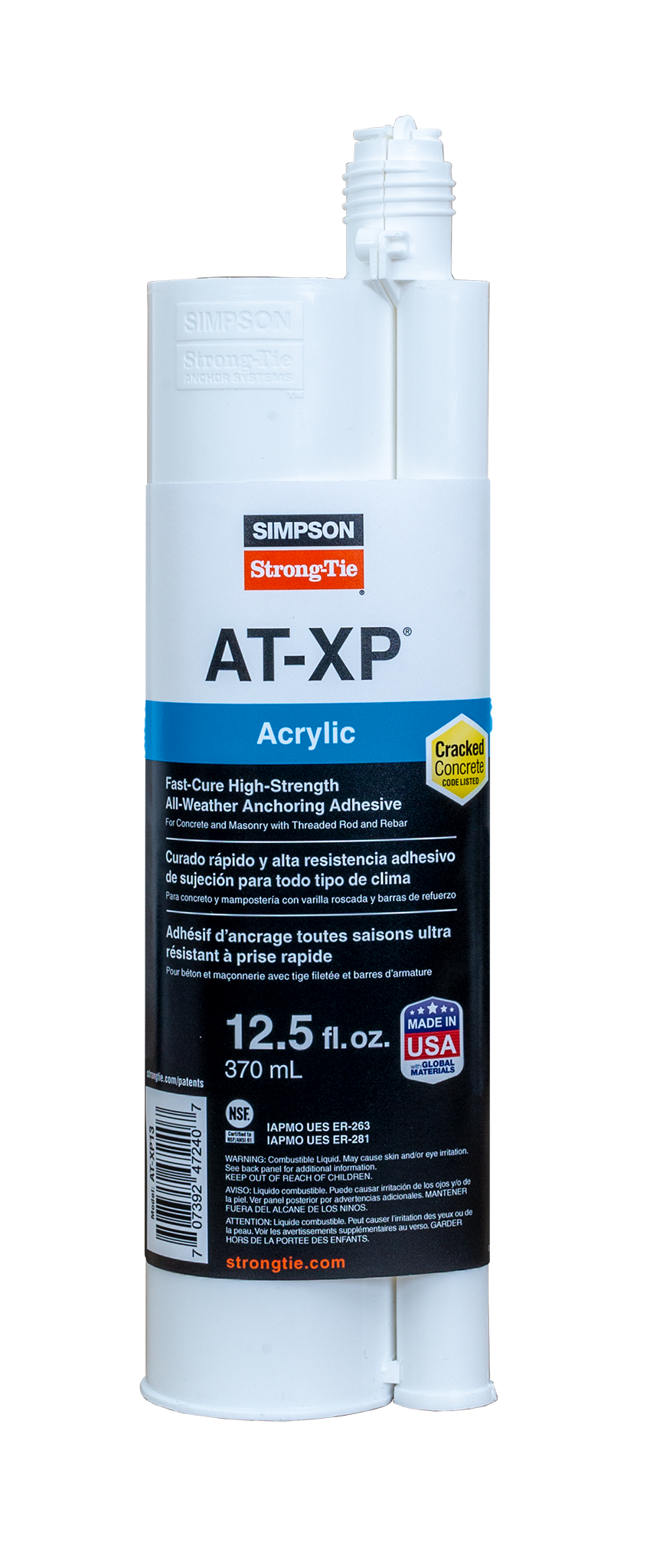 Simpson Strong-Tie AT-XP13 AT-XP® 12.5-oz. High-Strength Acrylic Anchoring Adhesive Cartridge w/ Nozzle (Pack of 10)