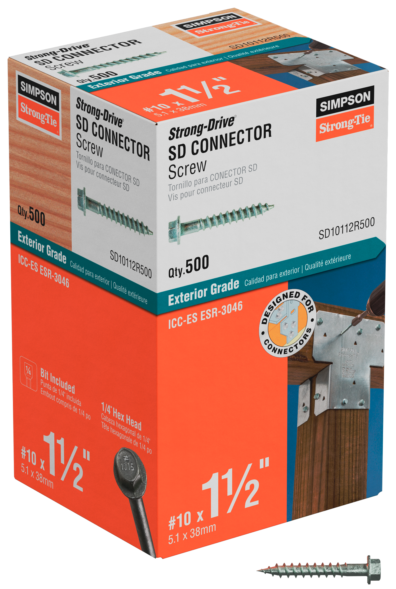 Simpson Strong-Tie SD10112R500 Strong-Drive® SD CONNECTOR Screw — #10 x 1-1/2 in. 1/4-Hex Drive, Mech. Galv. (500-Qty)
