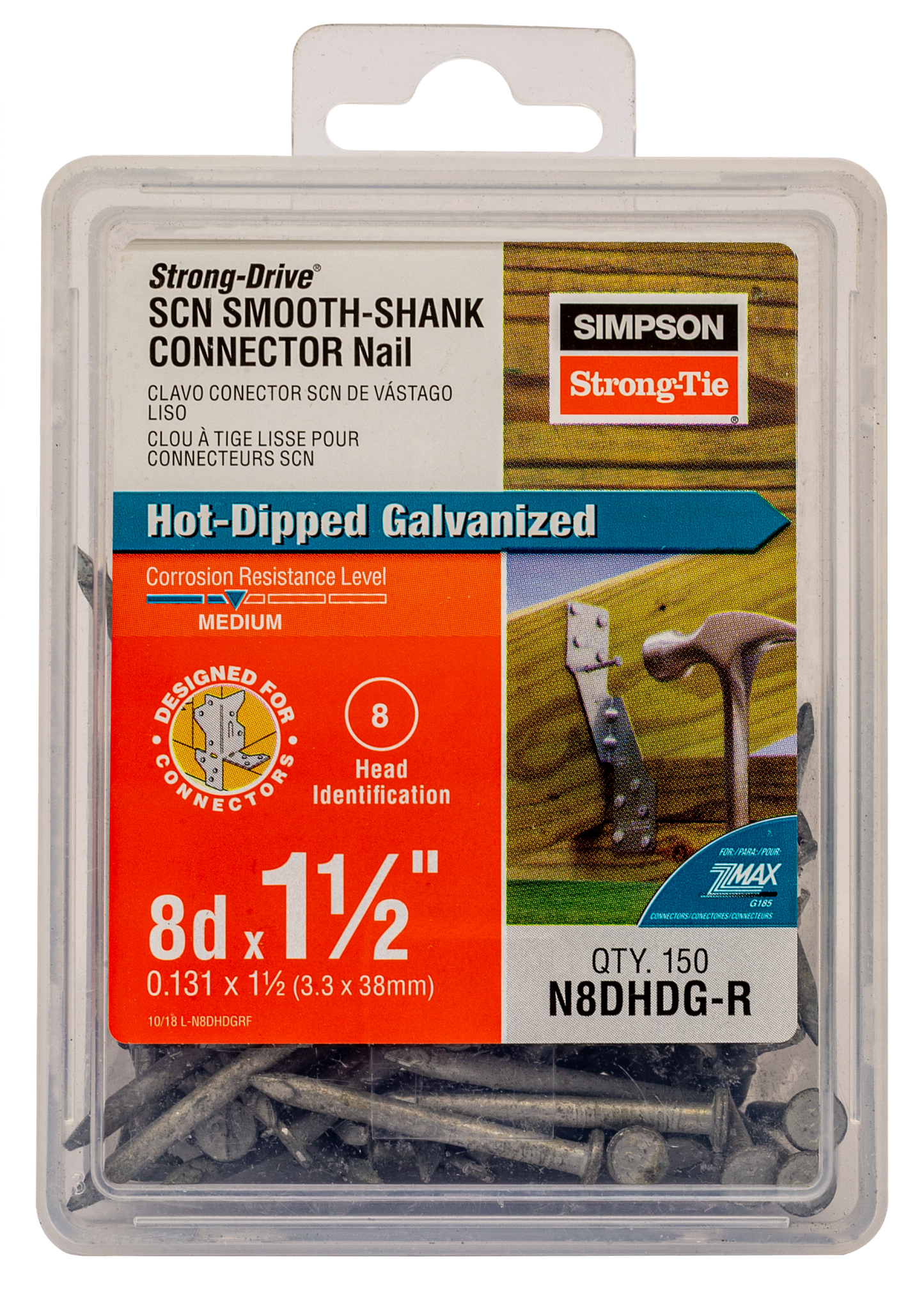 Simpson Strong-Tie N8DHDG-R Strong-Drive® SCN SMOOTH-SHANK CONNECTOR Nail — 1-1/2 in. x 0.131 in. HDG (150-Qty)