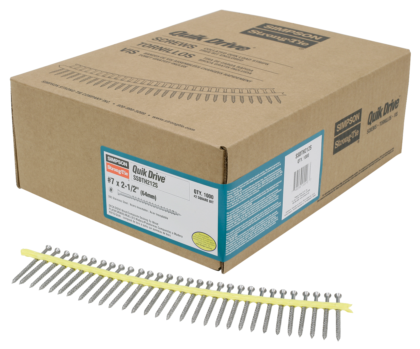 Simpson Strong-Tie SSDTH212S Trim-Head Screw — Sharp Point (Collated) — #7 x 3 in. #2 SQ Type 305 (1000-Qty)