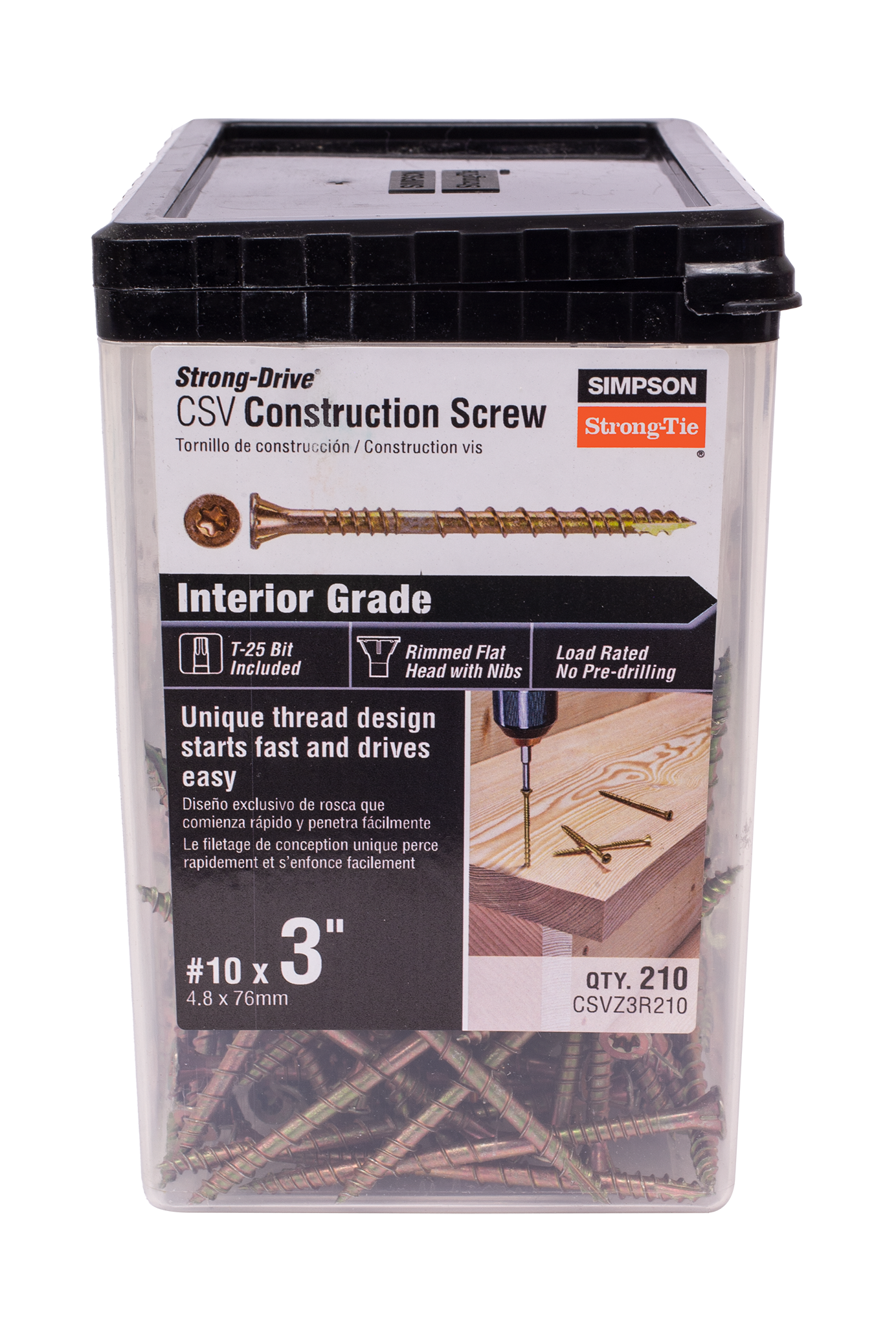 Simpson Strong-Tie CSVZ3R210 Strong-Drive® CSV Construction Screw — #10 x 3 in. T25, Flat Head, Yellow Zinc (210-Qty)