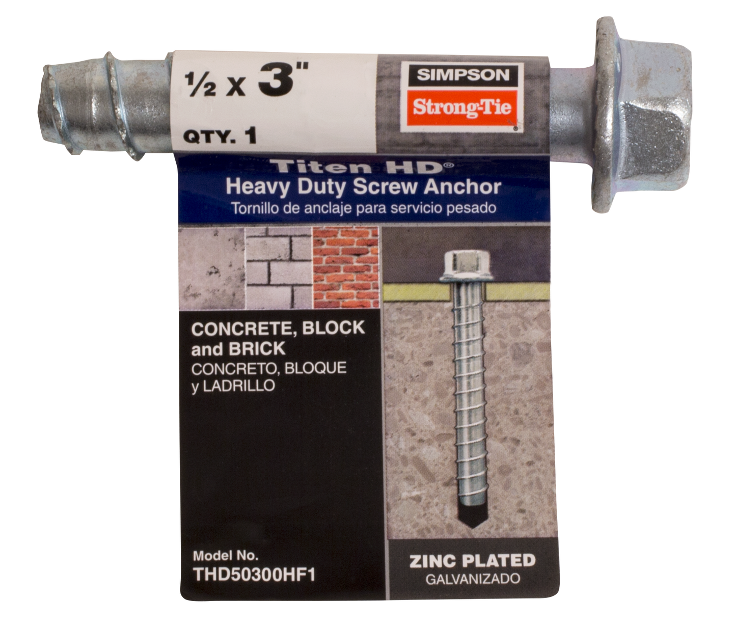 Simpson Strong-Tie THD50300HF1 Titen HD® 1/2 in. x 3 in. Heavy-Duty Screw Anchor (Pack of 8680)