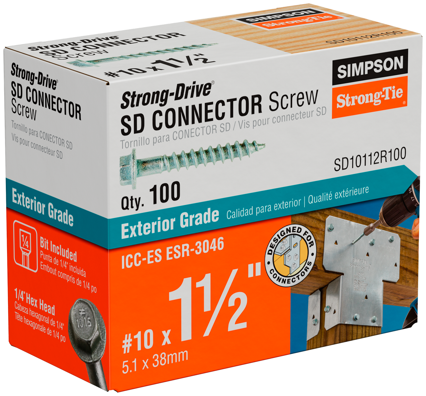 Simpson Strong-Tie SD10112R100 Strong-Drive® SD CONNECTOR Screw — #10 x 1-1/2 in. 1/4-Hex Drive, Mech. Galv. (100-Qty)