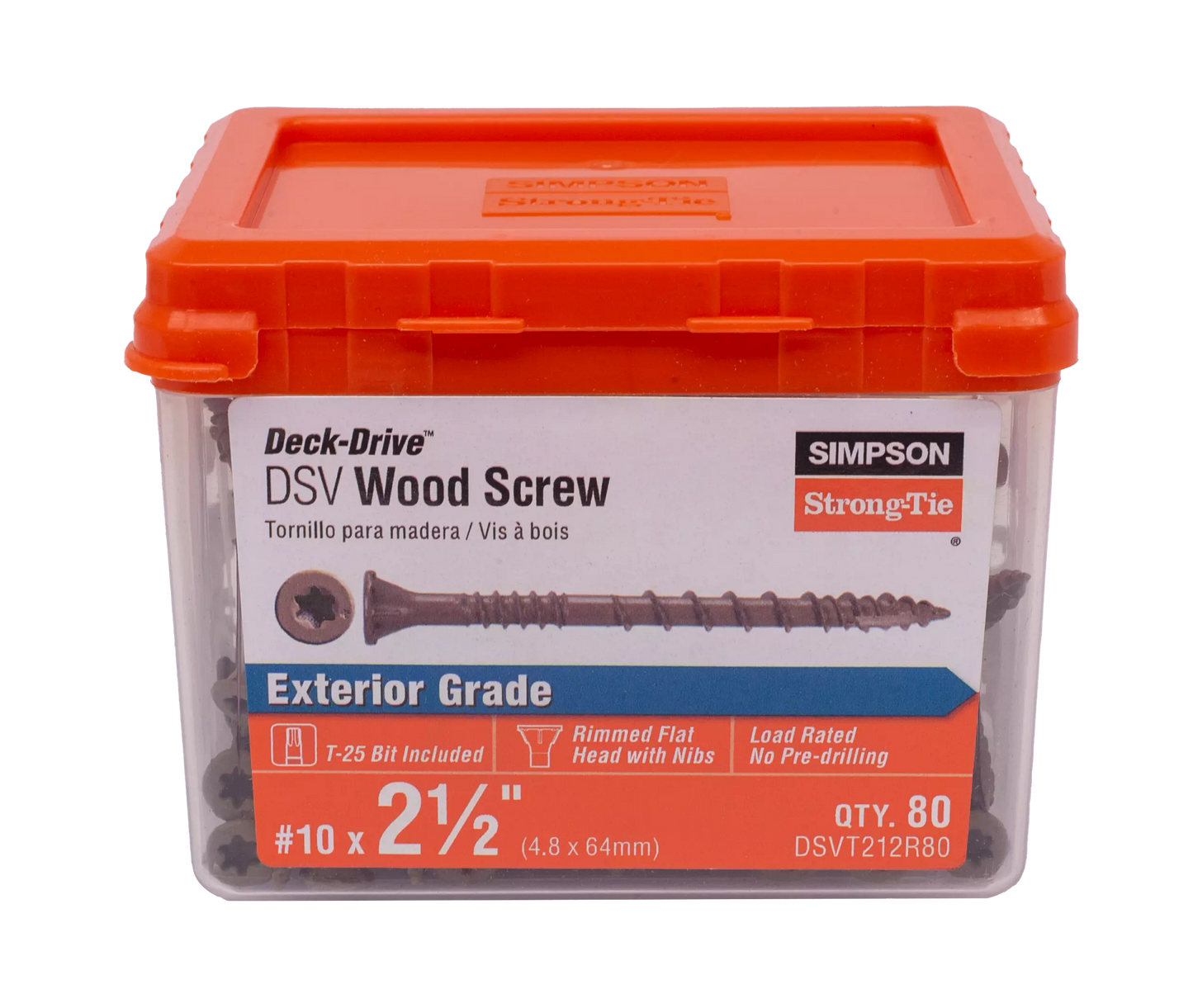 Simpson Strong-Tie DSVT212R80 Deck-Drive™ DSV WOOD Screw — #10 x 2-1/2 in. T25, Flat Head, Quik Guard®, Tan (80-Qty) (Pack of 10)