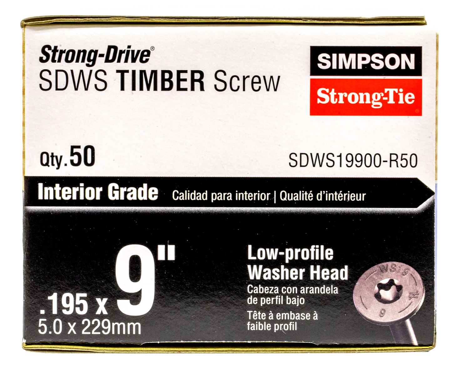 Simpson Strong-Tie SDWS19900-R50 Strong-Drive® SDWS™ TIMBER Screw (Interior) — 0.195 in. x 9 in. E-coat® (50-Qty)