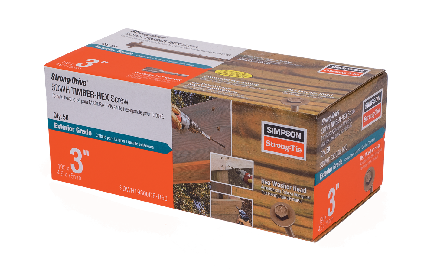 Simpson Strong-Tie SDWH19300DB-R50 Strong-Drive® SDWH™ TIMBER-HEX Screw — 0.195 in. x 3 in. 5/16 Hex, DB Coating (50-Qty)