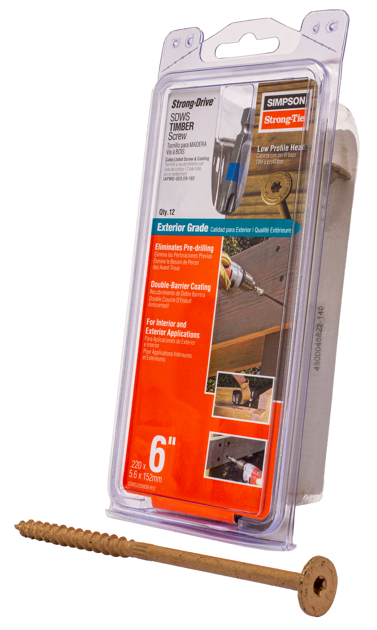 Simpson Strong-Tie SDWS22600DB-R12 Strong-Drive® SDWS™ TIMBER Screw (Exterior Grade) — 0.220 in. x 6 in. T40, Tan (12-Qty) (Pack of 645)