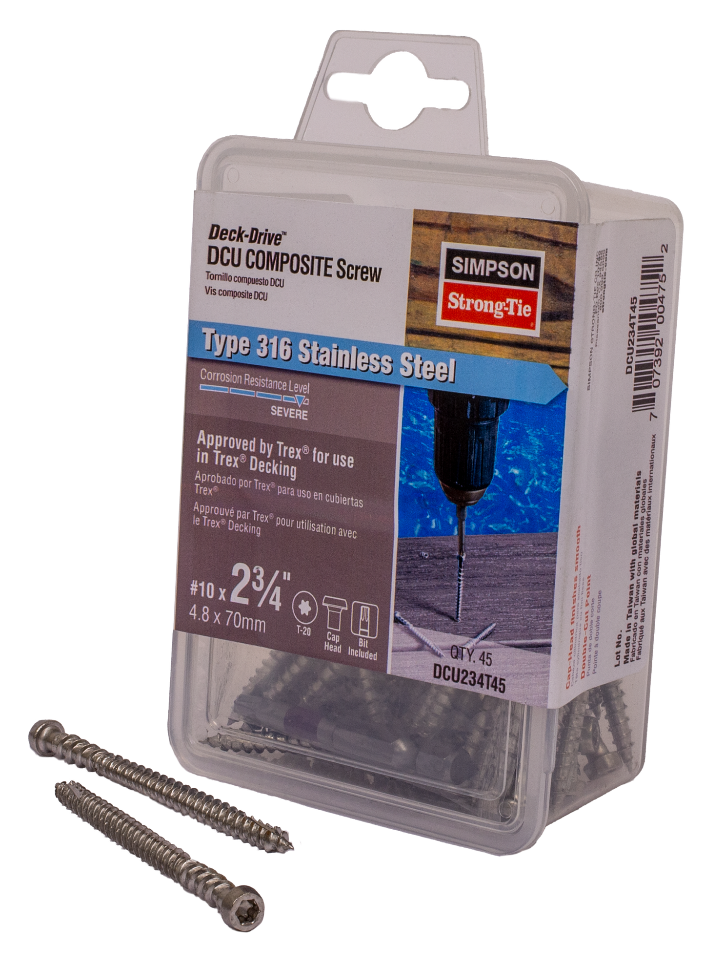 Simpson Strong-Tie DCU234T45 Deck-Drive™ DCU COMPOSITE Screw — #10 x 2-3/4 in. T20, Type 316 (45-Qty) (Pack of 600)