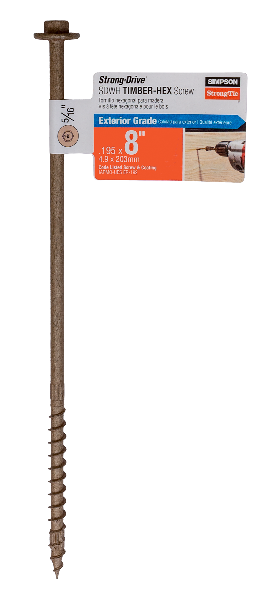 Simpson Strong-Tie SDWH19800DB-RP1 Strong-Drive® SDWH™ TIMBER-HEX Screw — 0.195 in. x 8 in. 5/16 Hex, DB Coating (Pack of 14400)