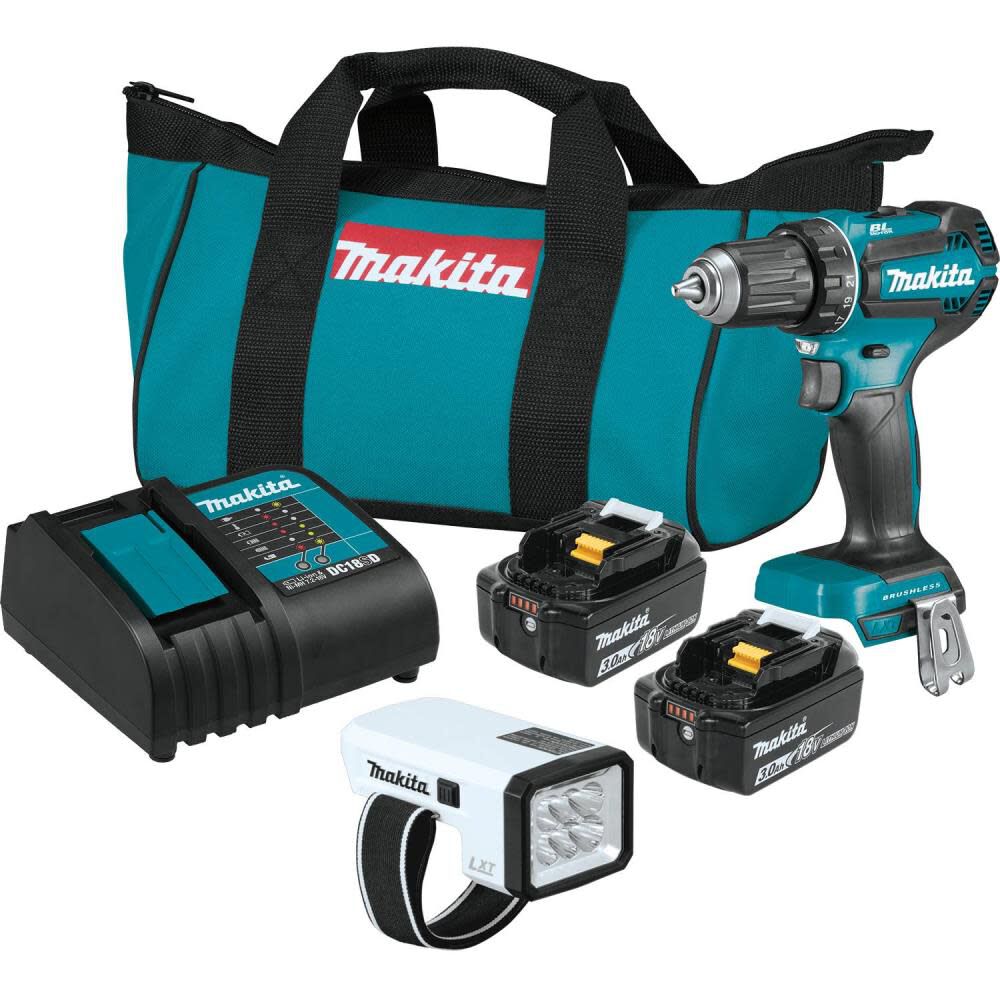 Makita XFD131X2 18V LXT® Lithium-Ion Brushless Cordless 2 Pc. Combo Kit, XFD13, DML186W, bag (3.0Ah)