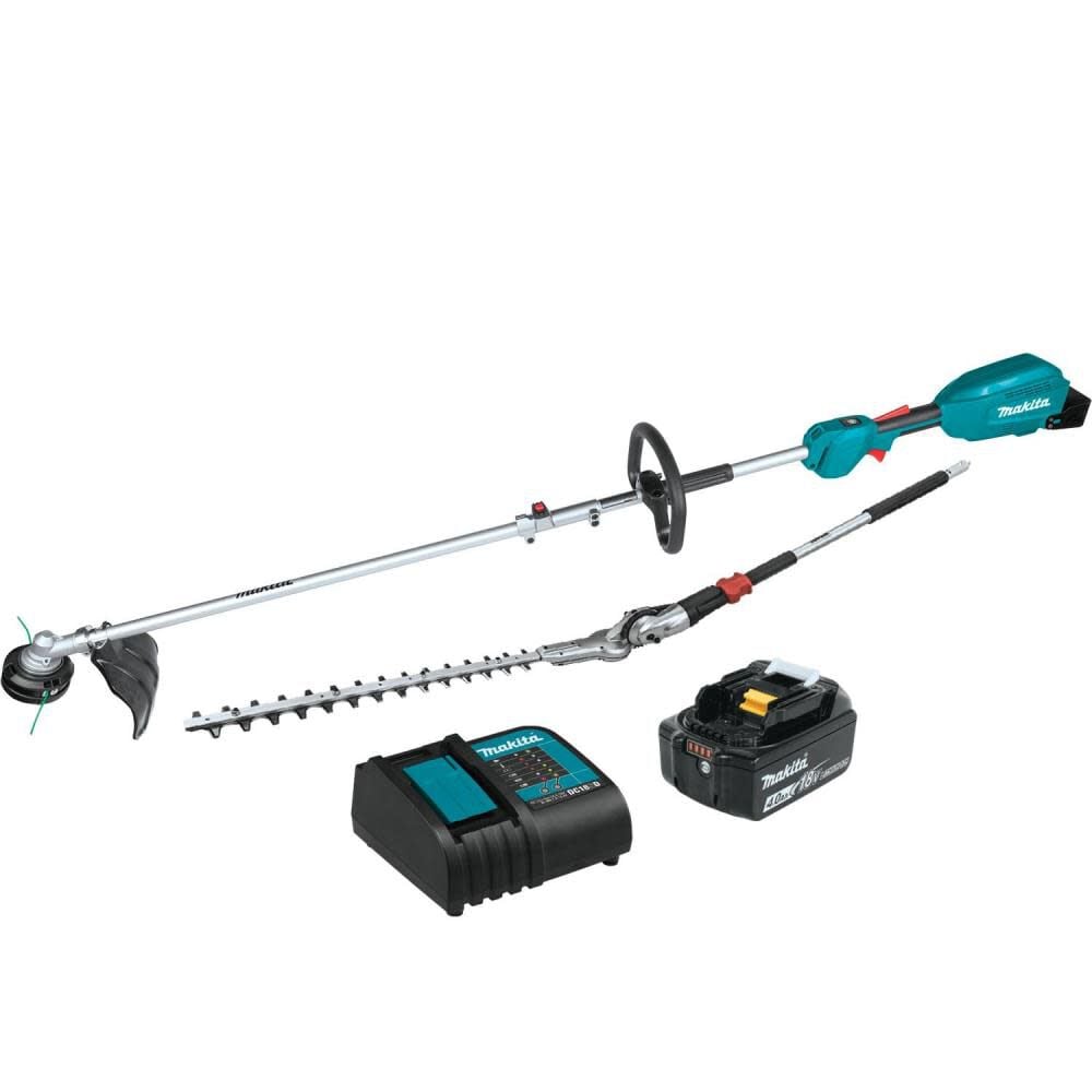 Makita XUX02SM1X2 18V LXT® Lithium-Ion Brushless Cordless Couple Shaft Power Head Kit w/ 13" String Trimmer & 20" Articulating Hedge Trimmer Attachments, with one battery (4.0Ah)
