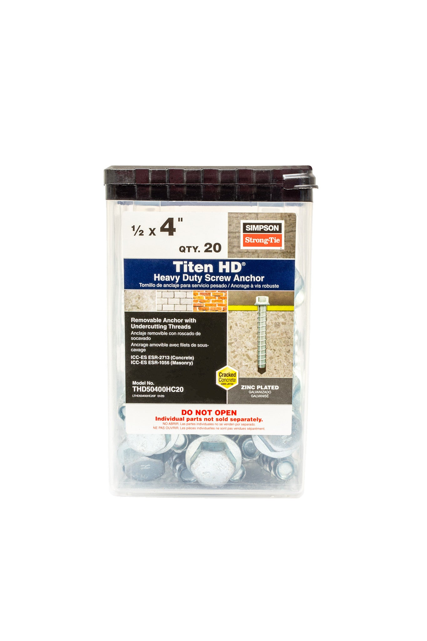 Simpson Strong-Tie THD50400HC20 Titen HD® 1/2 in. x 4 in. Heavy-Duty Screw Anchor (20-Qty) (Pack of 360)