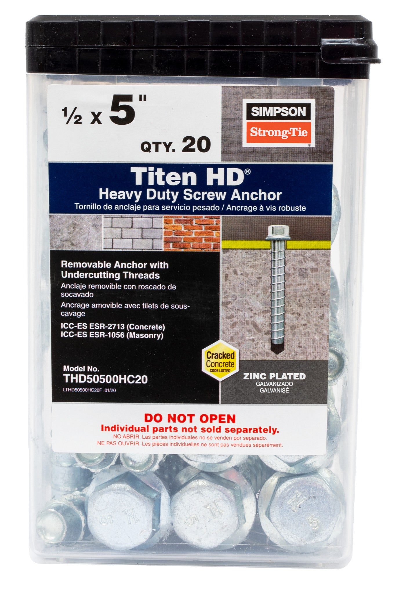 Simpson Strong-Tie THD50500HC20 Titen HD® 1/2 in. x 5 in. Heavy-Duty Screw Anchor (20-Qty) (Pack of 288)