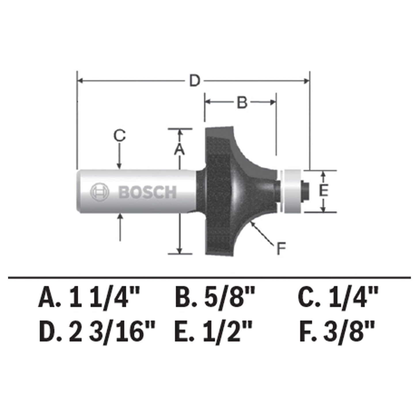 BOSCH 85296MC 3/8 In. x 5/8 In. Carbide-Tipped Roundover Router Bit