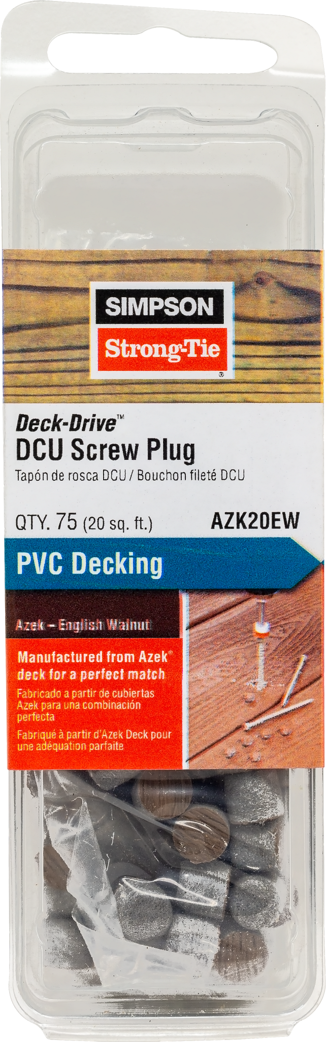 Simpson Strong-Tie AZK20EW Deck-Drive™ DCU Screw Plug — Azek English Walnut (75-Qty)
