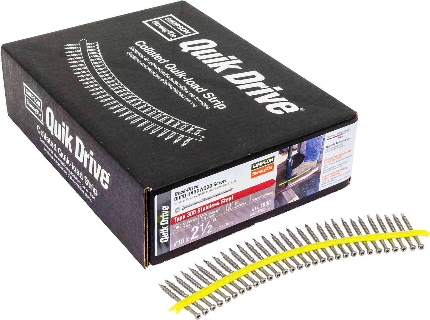 Simpson Strong-Tie SSDHPD212S Deck-Drive™ DHPD HARDWOOD Screw (Collated) — #10 x 2-1/2 in. Type 305 (1000-Qty) (Pack of 100)