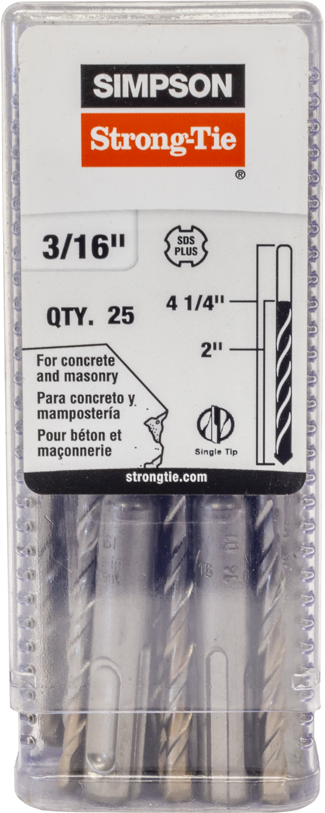Simpson Strong-Tie MDPL01804-R25 3/16 in. x 4-1/4 in. SDS-plus® Shank Drill Bit (25-Qty) (Pack of 18)