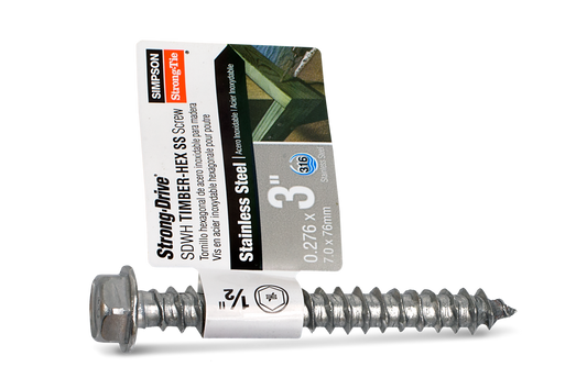 Simpson Strong-Tie SDWH27300SS-R10 Strong-Drive® SDWH™ TIMBER-HEX SS Screw — 0.275 in. x 3 in. 1/2 Hex, Type 316 (10-Qty) (Pack of 6)
