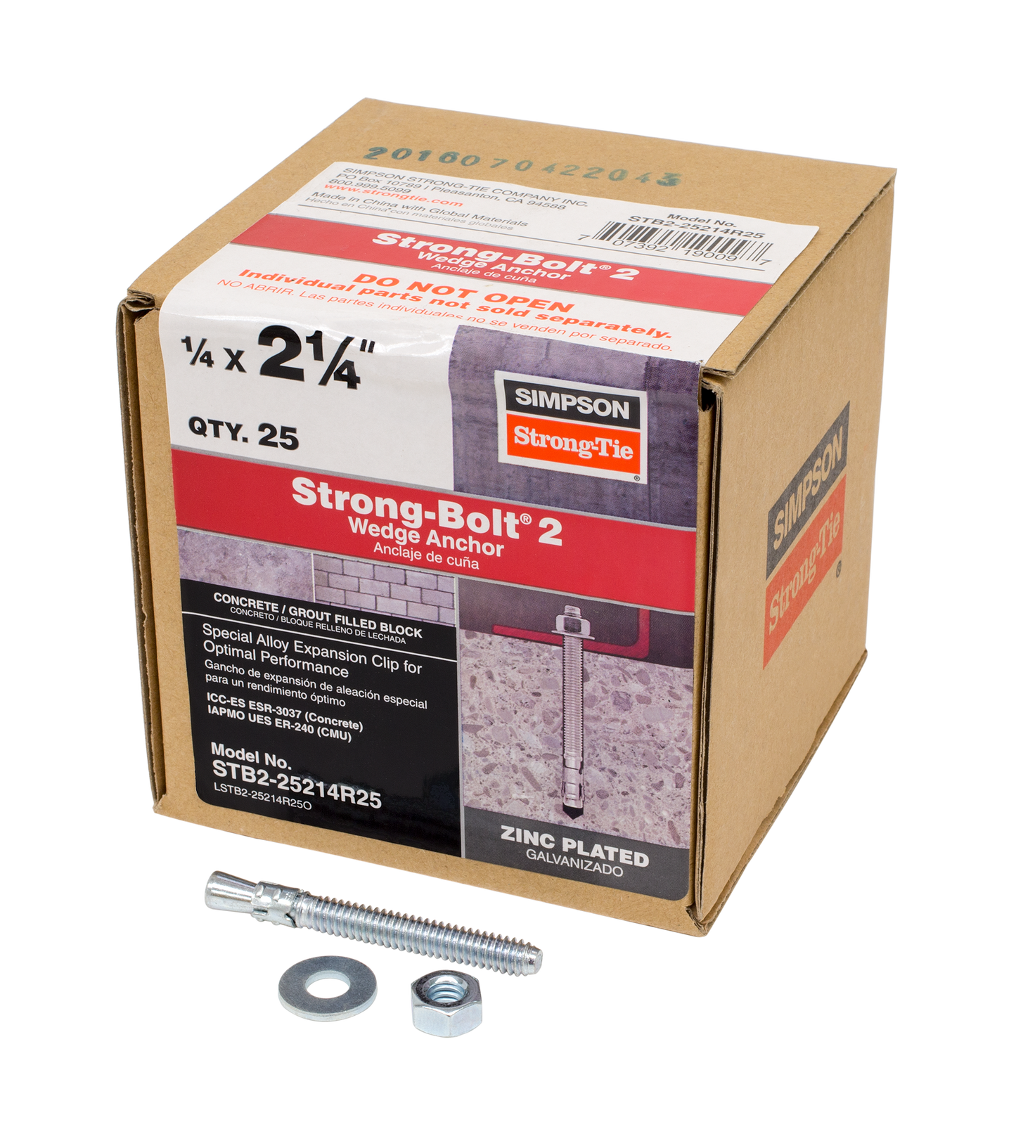 Simpson Strong-Tie STB2-25214R25 Strong-Bolt® 2 — 1/4 in. x 2-1/4 in. Wedge Anchor (25-Qty) (Pack of 6)