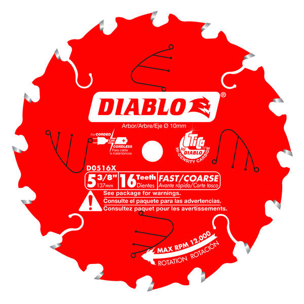 Diablo 008925020837 5-3/8 in. x 16 Tooth 10mm Arbor Cordless Framing Trim Saw Blade