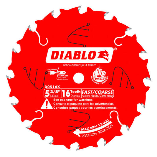 Diablo 008925020837 5-3/8 in. x 16 Tooth 10mm Arbor Cordless Framing Trim Saw Blade