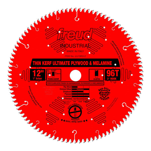 Freud 008925044949 12" x 96T Thin Kerf Ultimate Plywood & Melamine Blade