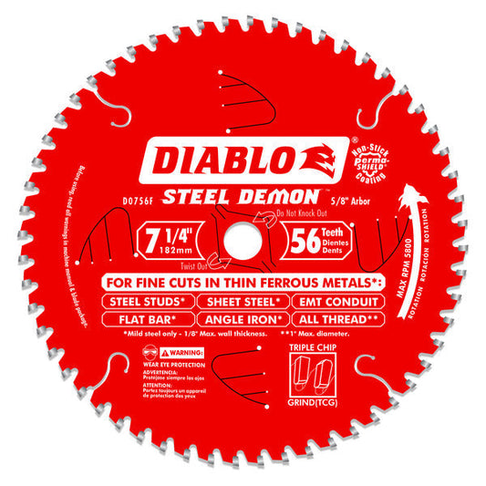 Diablo 008925069287 Steel Demon 7-1/4 in. x 56 Tooth Ferrous Metal Fine Saw Blade