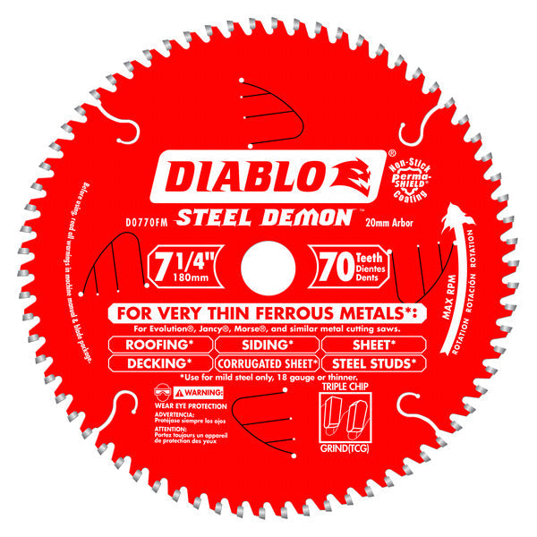 Diablo 008925069546 Steel Demon 7 in. x 70 Tooth 20mm Arbor Ferrous Metal Ultra Fine Saw Blade