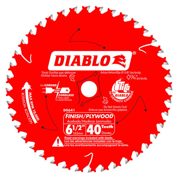 Diablo 008925087144 6-1/2 in. x 40 Tooth Finish/Plywood Carbide Circular Trim Saw Blade