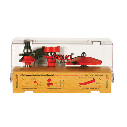 Freud 008925087533 3 Piece Premier Adjustable Cabinet Bit Set,  round over & bevel profile