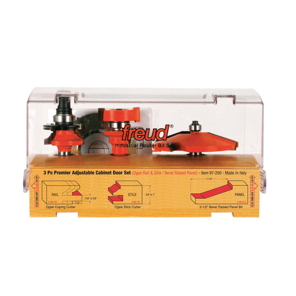 Freud 008925087588 3 Piece Premier Adjustable Cabinet Bit Set,  ogee & bevel profile