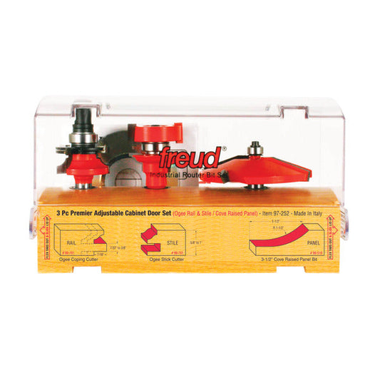 Freud 008925087595 3 Piece Premier Adjustable Cabinet Bit Set,  ogee & cove profile