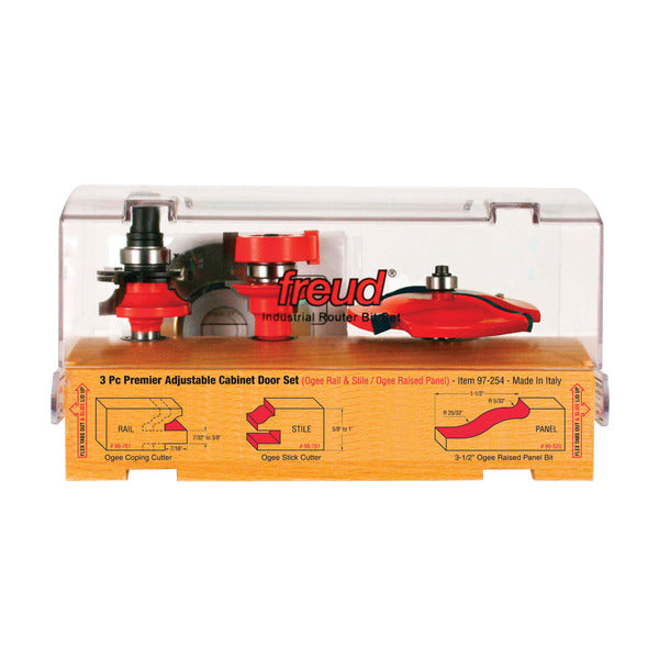 Freud 008925087601 3 Piece Premier Adjustable Cabinet Bit Set, ogee profile