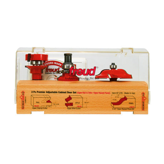 Freud 008925087632 3 Piece Premier Adjustable Cabinet Bit Set, ogee & roman ogee profile