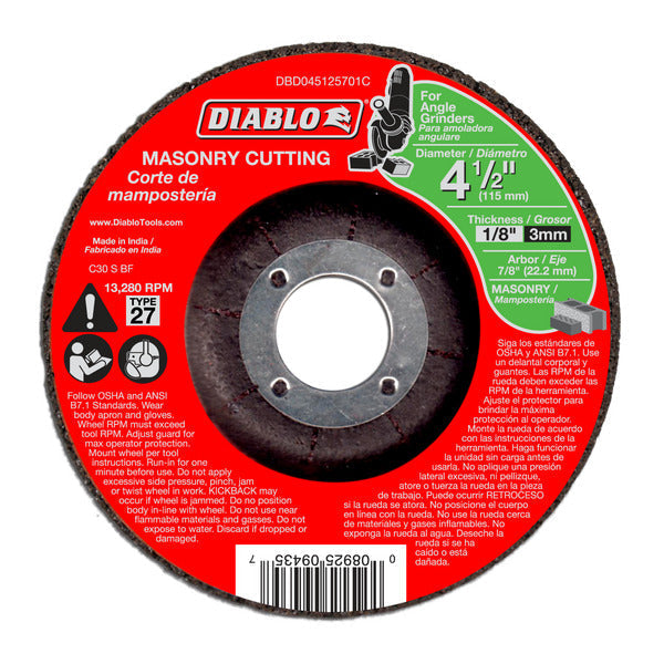 Diablo 008925094357 4-1/2"x1/8"x7/8" Masonry DC Cut Off Type 27