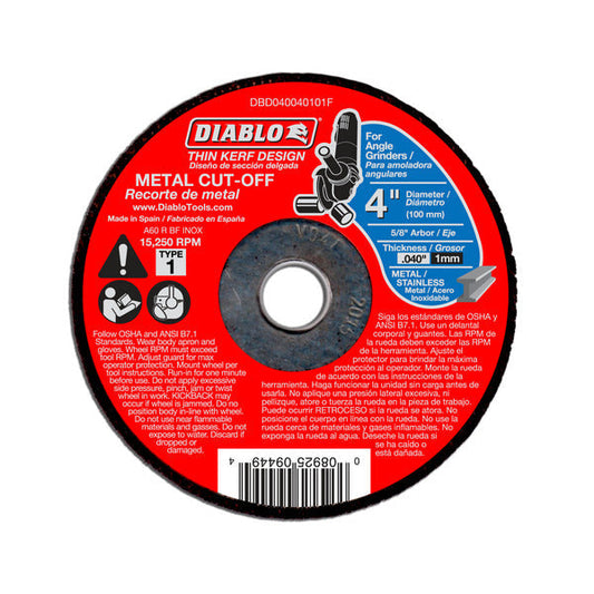 Diablo 008925094494 4"x .040"x5/8" Metal Cut Off Type 1 Thin Kerf