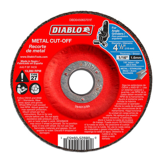Diablo 008925094531 4-1/2"x1/16"x7/8" Metal DC Cut Off Type 27