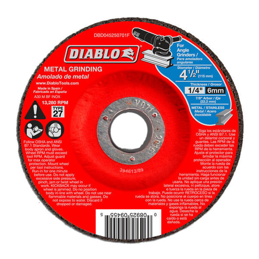 Diablo 008925094555 4-1/2"x1/4"x7/8" Metal DC Grinding Type 27