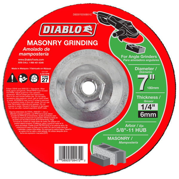 Diablo 008925094722 7"x1/4"x5/8-11 Masonry DC Grinding Type 27 HUB
