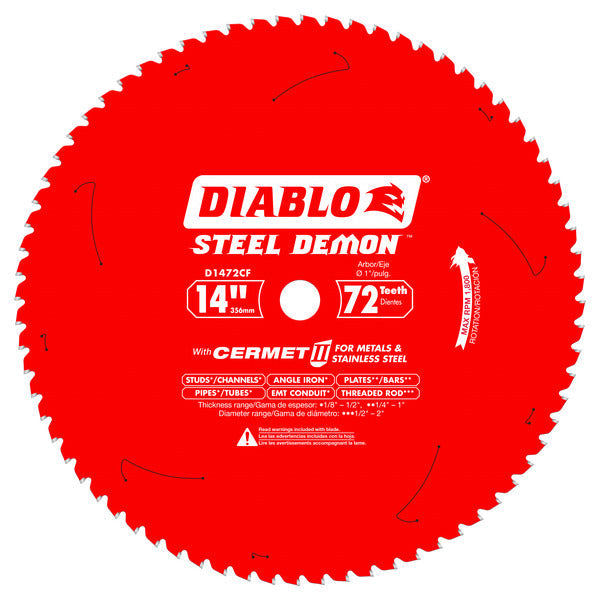 Diablo 008925130628 14 in. x 72 Tooth Steel Demon Metal Cutting Saw Blade for 1800 Max. RPM Saw