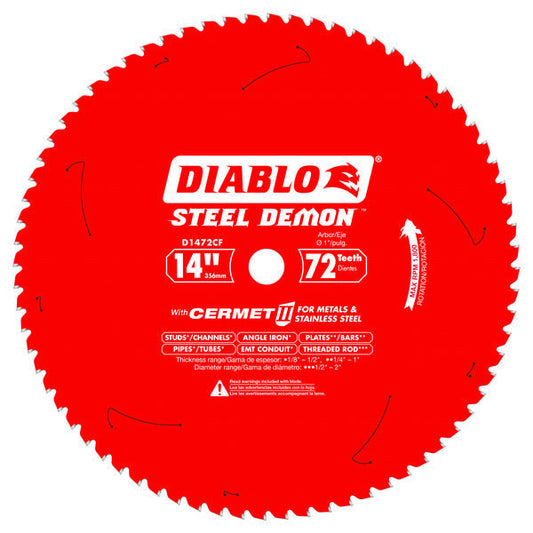 Diablo 008925130628 14 in. x 72 Tooth Steel Demon Metal Cutting Saw Blade for 1800 Max. RPM Saw