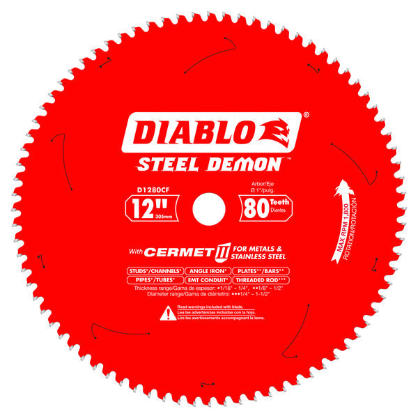 Diablo 008925135470 12 in. x 80 Tooth Steel Demon Thin Metal Cutting Saw Blade for 1800 Max. RPM Saw