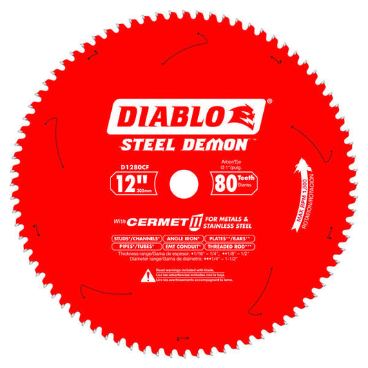 Diablo 008925135470 12 in. x 80 Tooth Steel Demon Thin Metal Cutting Saw Blade for 1800 Max. RPM Saw