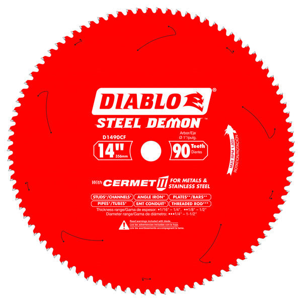 Diablo 008925135487 14 in. x 90 Tooth Steel Demon Thin Metal Cutting Saw Blade for 1800 Max. RPM Saw