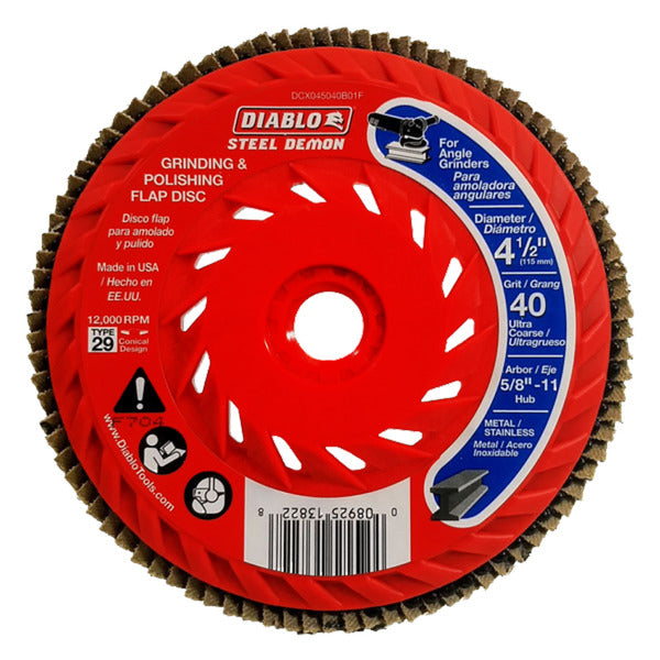 Diablo 008925138228 4-1/2" Steel Demon Flap Disc 40G CONICAL- with Hub