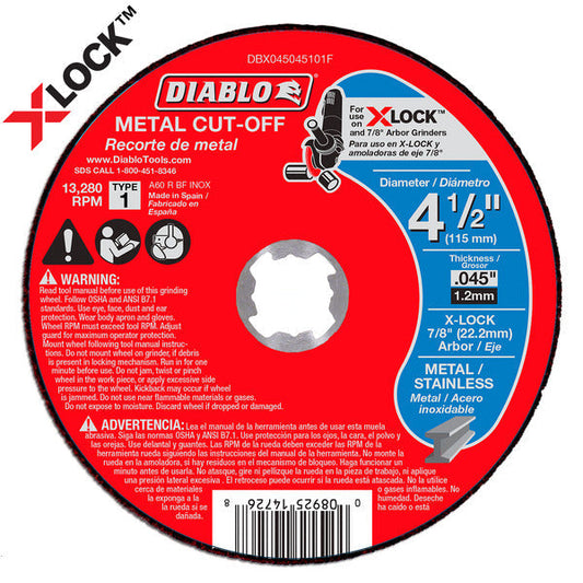 Diablo 008925147268 4-1/2" x 0.045" x 7/8" Thin Kerf Metal Cut-Off Disc for X-Lock and All Grinders